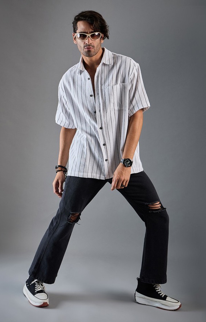 Chimpaaanzee Men White & Black Oversized Shirt