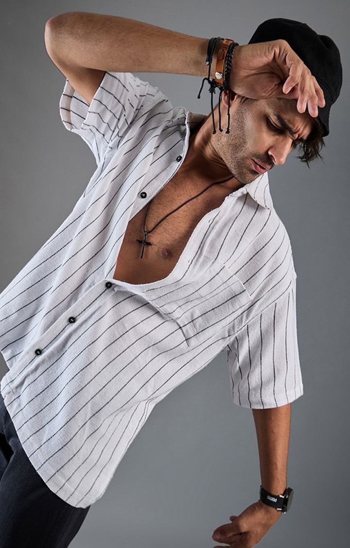 Chimpaaanzee Men White & Black Oversized Shirt