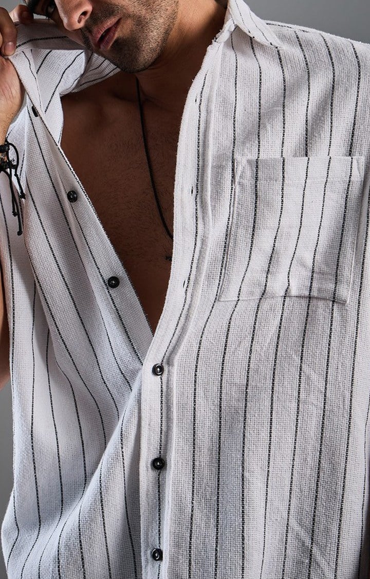 Chimpaaanzee Men White & Black Oversized Shirt