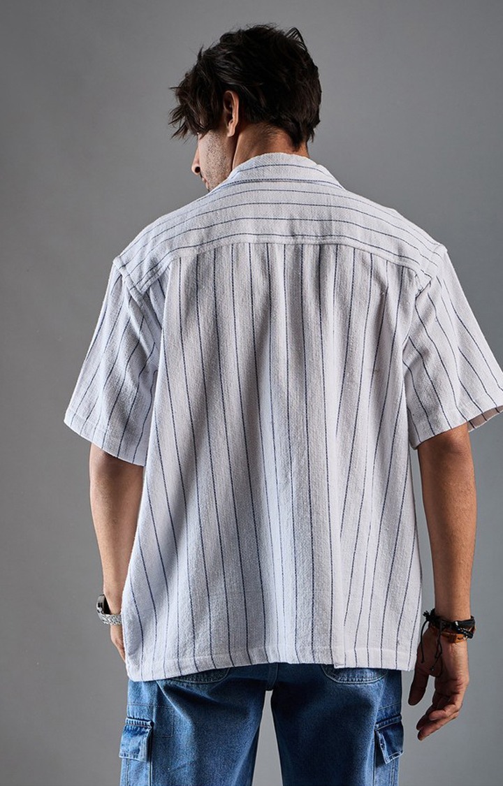 Chimpaaanzee Men White & Blue Oversized Shirt