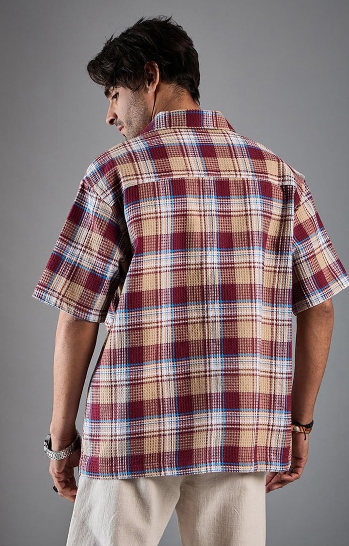 Chimpaaanzee Men Maroon & Beige Oversized Shirt