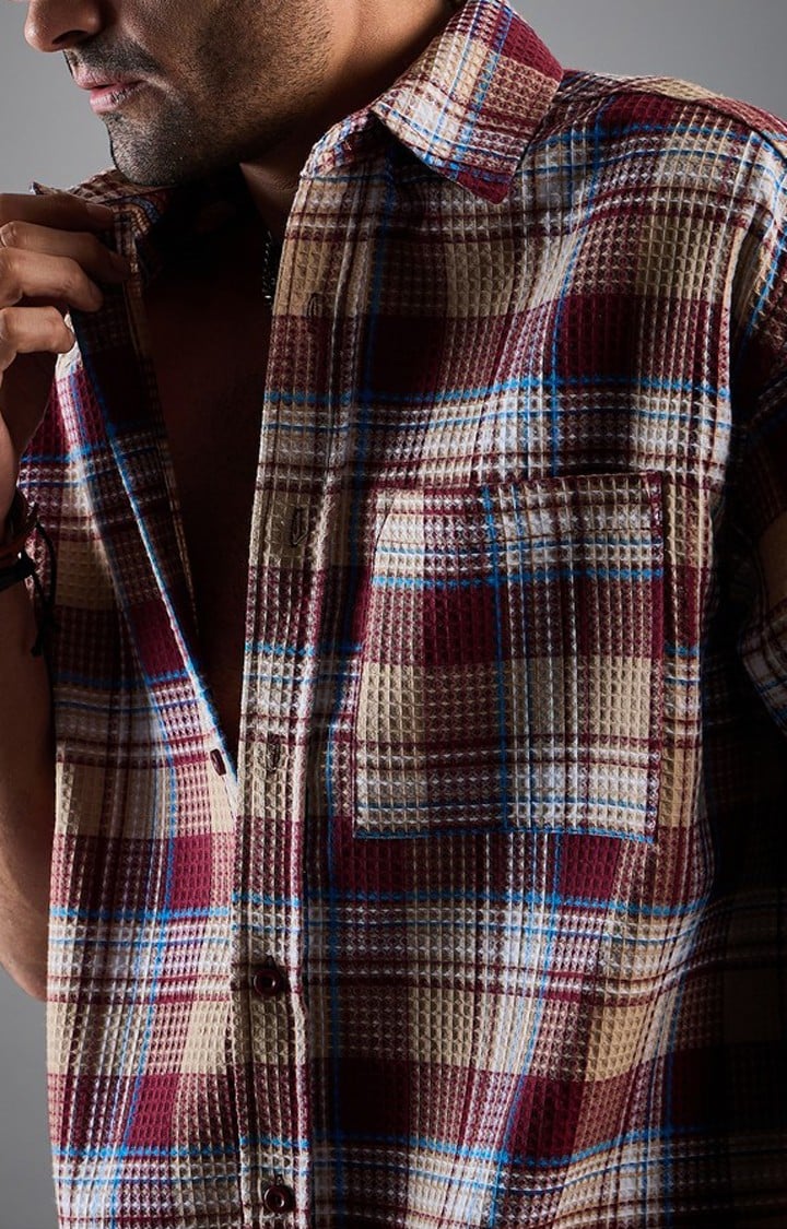 Chimpaaanzee Men Maroon & Beige Oversized Shirt