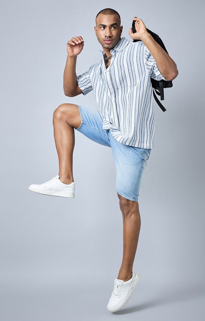Chimpaaanzee Men White & Blue Oversized Shirt