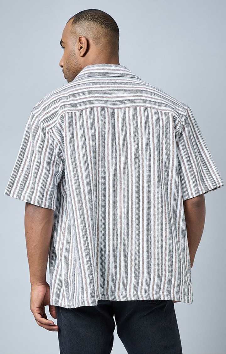 Chimpaaanzee Men White & Brown Oversized Shirt