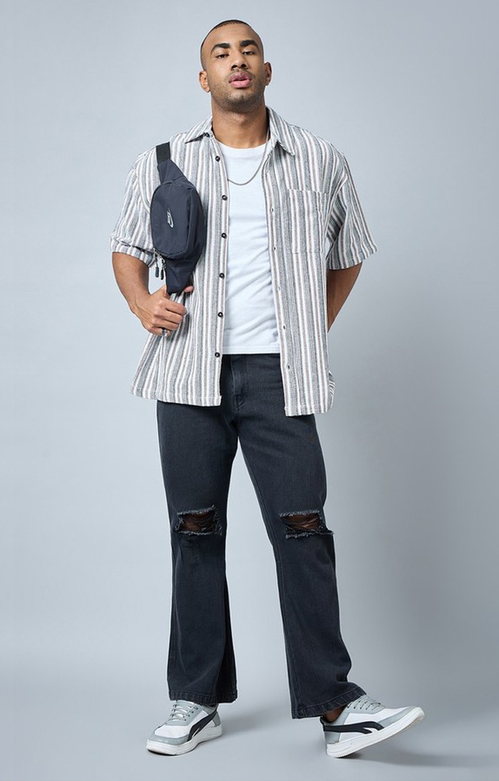 Chimpaaanzee Men White & Brown Oversized Shirt