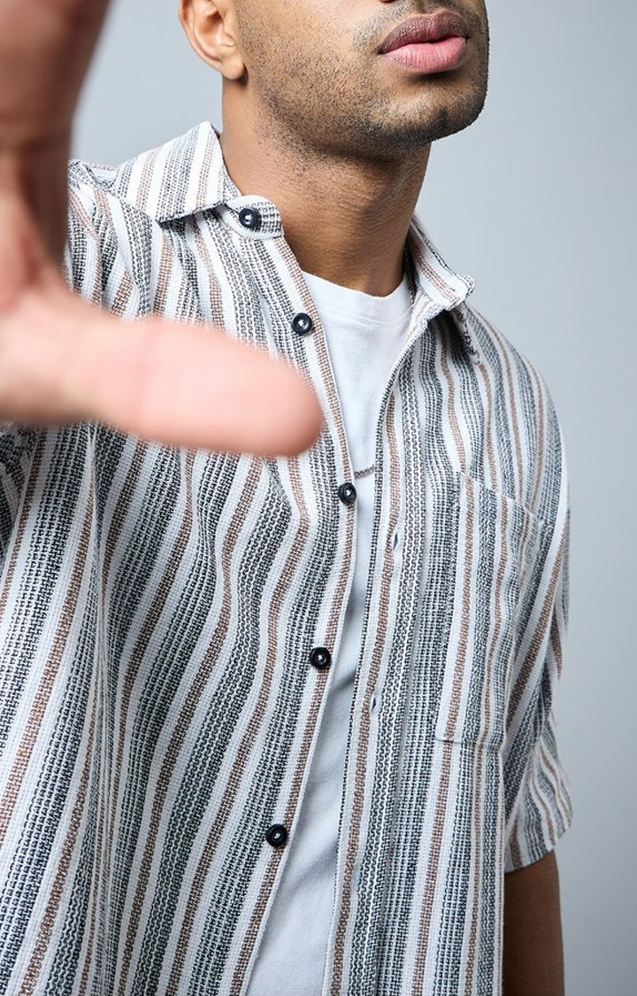 Chimpaaanzee Men White & Brown Oversized Shirt