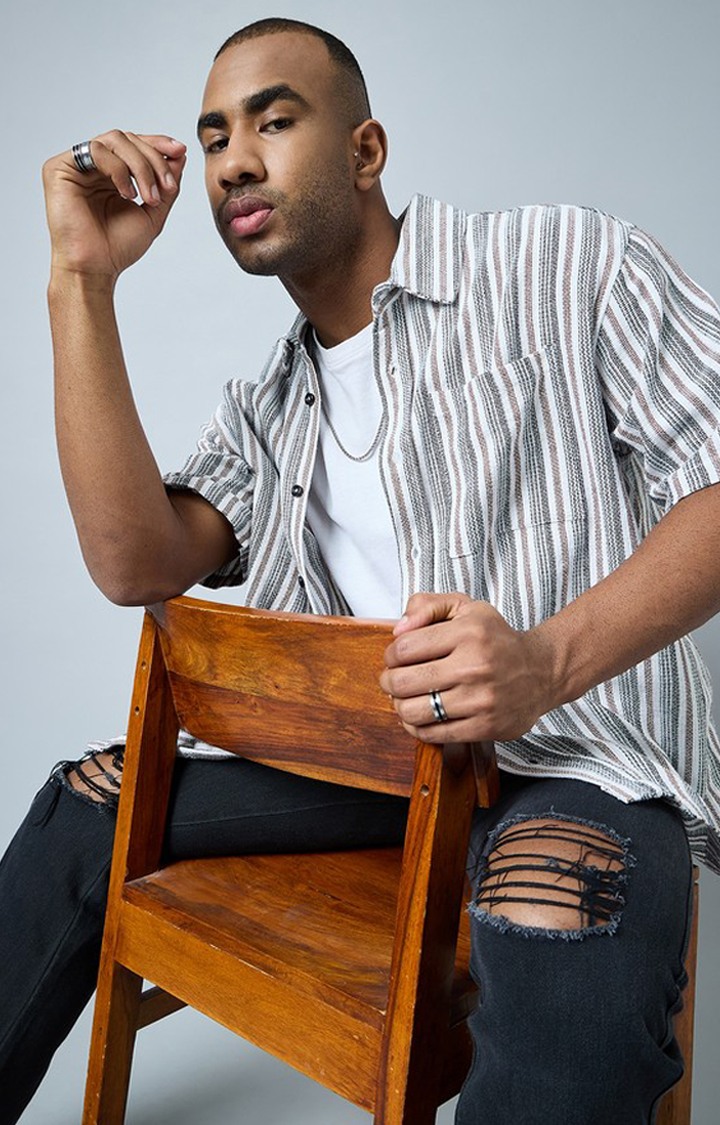 Chimpaaanzee Men White & Brown Oversized Shirt