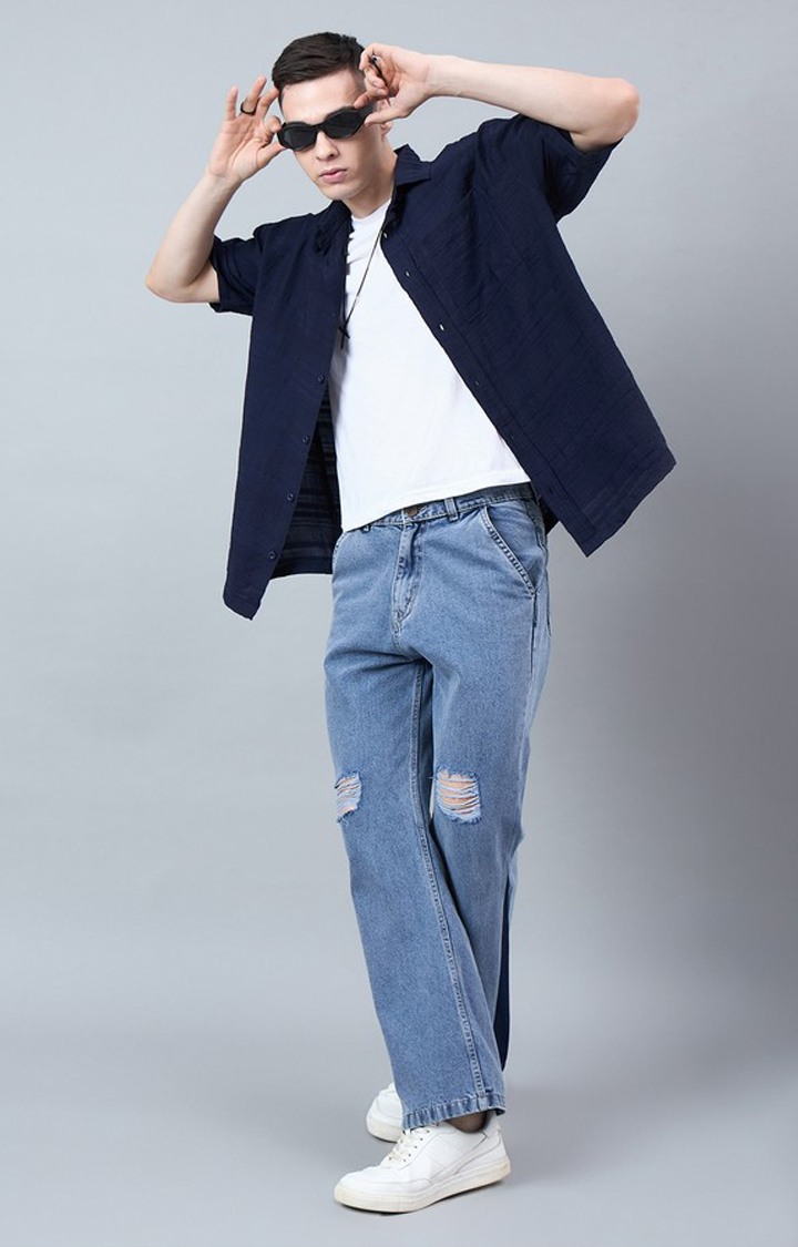 Chimpaaanzee Men Navy Oversized Shirt