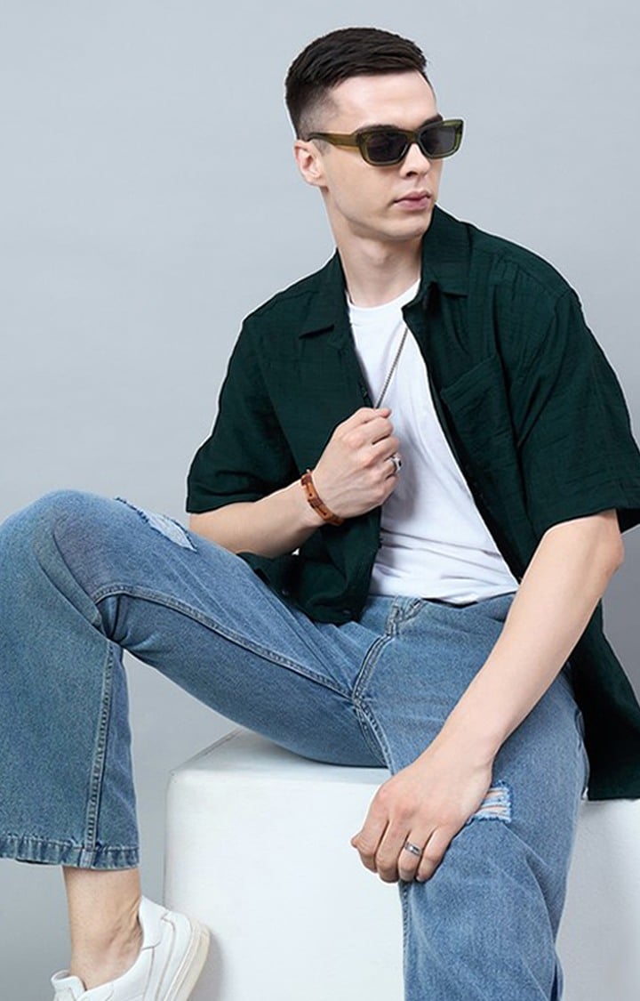 Chimpaaanzee Men Dark Green Oversized Shirt