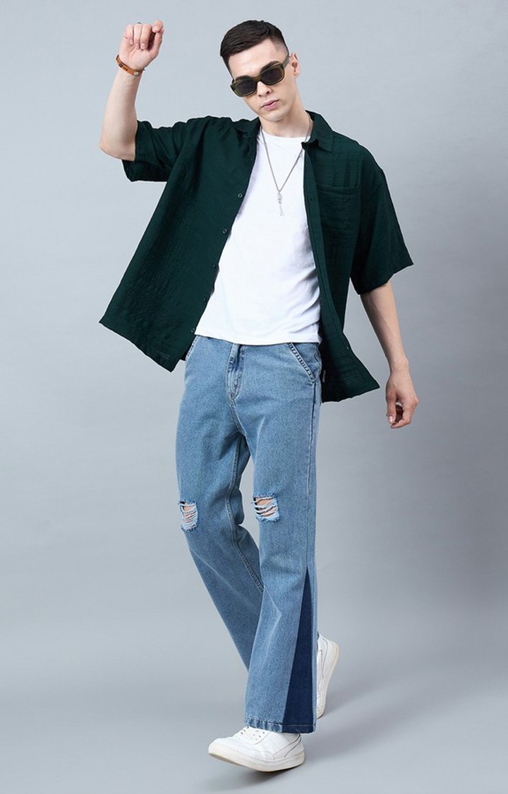 Chimpaaanzee Men Dark Green Oversized Shirt