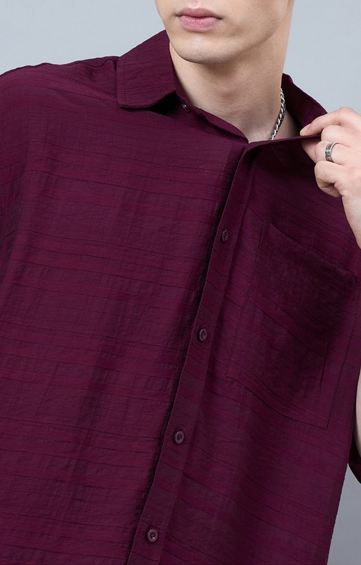 Chimpaaanzee Men Maroon Oversized Shirt