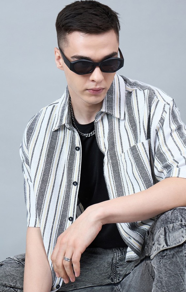 Chimpaaanzee Men White & Yellow Oversized Shirt
