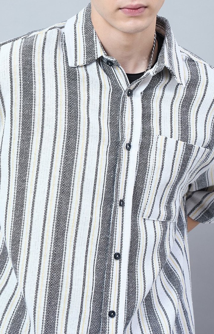 Chimpaaanzee Men White & Yellow Oversized Shirt