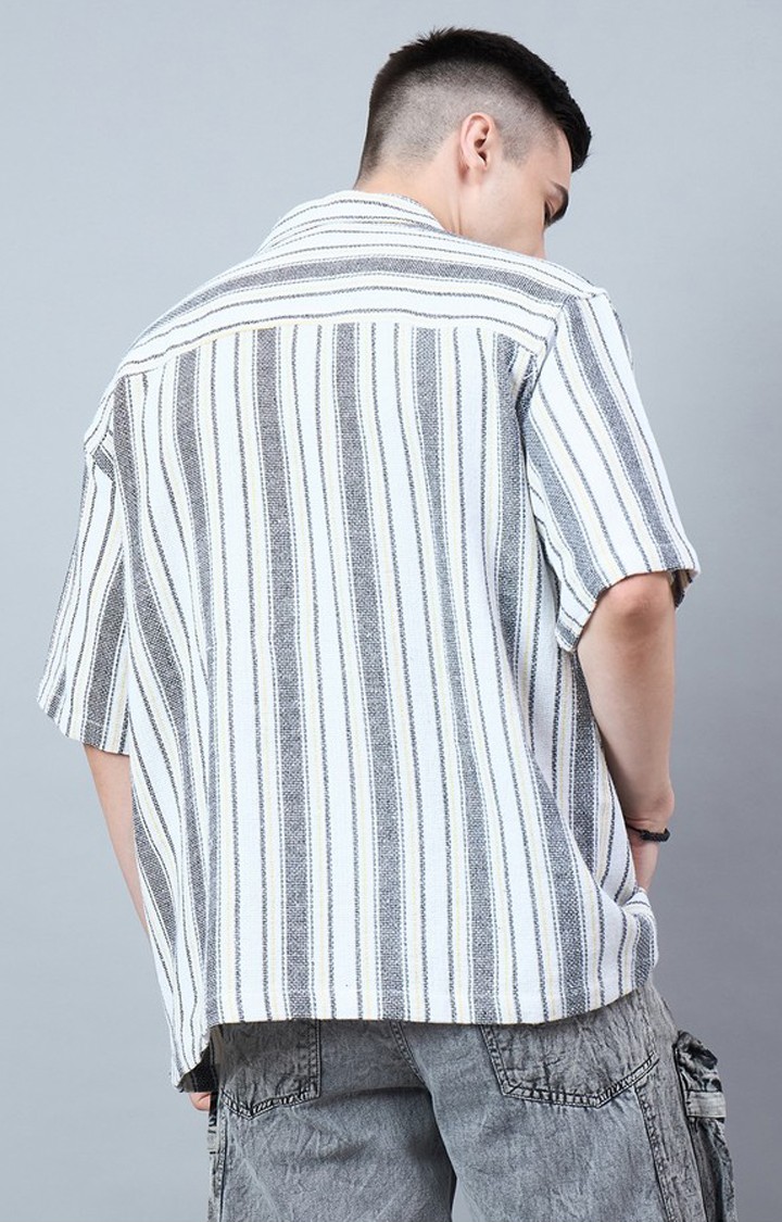 Chimpaaanzee Men White & Yellow Oversized Shirt
