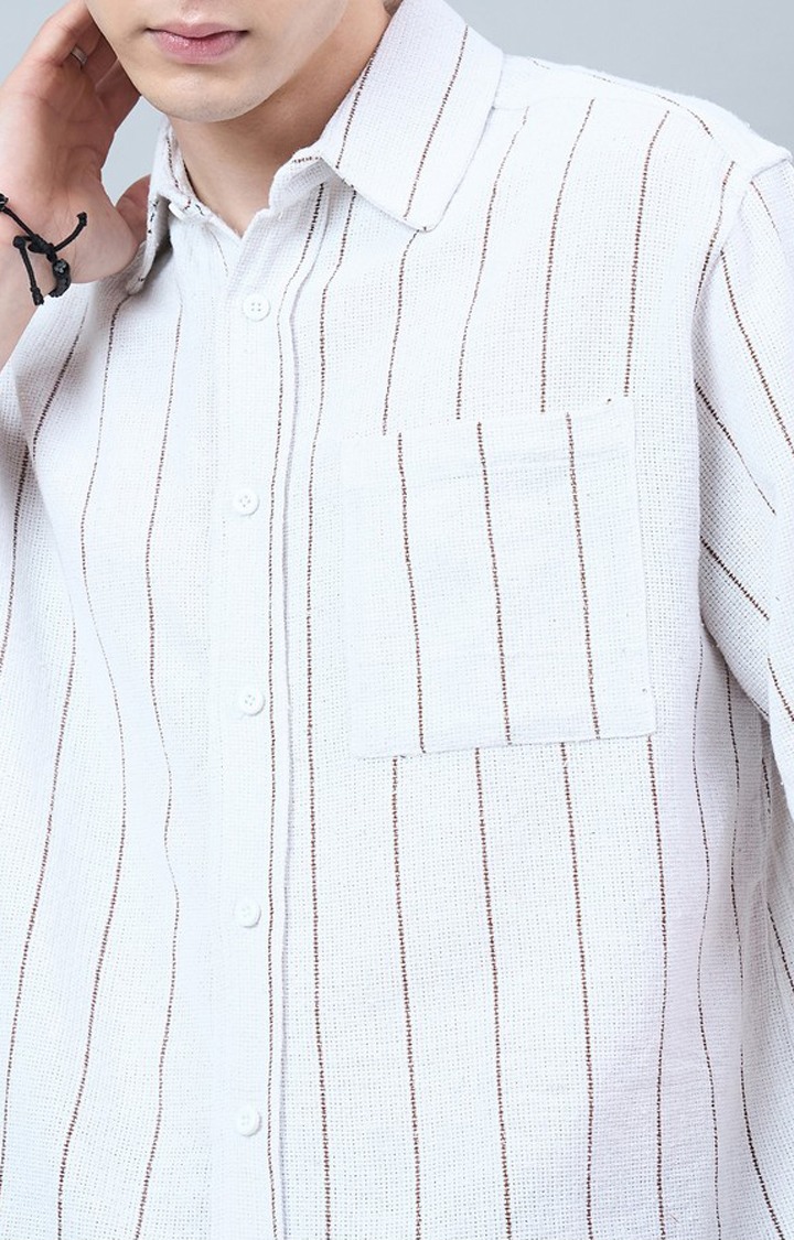 Chimpaaanzee Men White & Brown Oversized Shirt