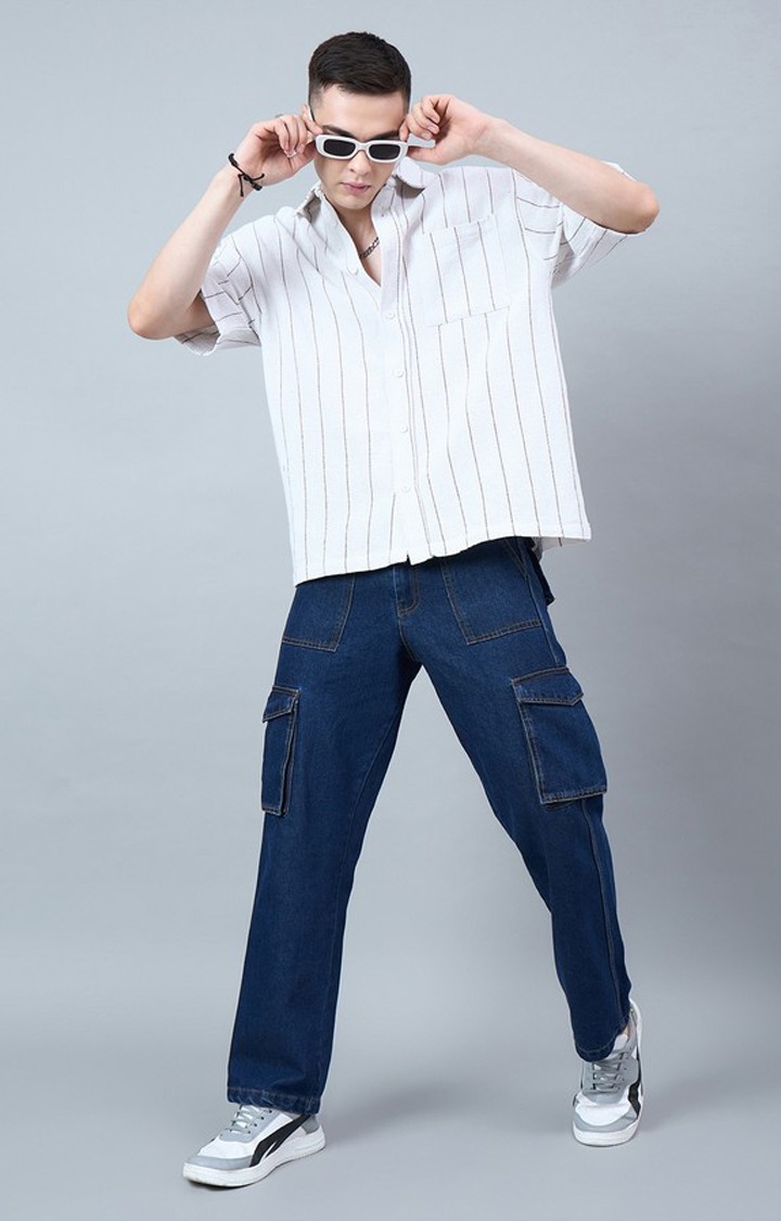 Chimpaaanzee Men White & Brown Oversized Shirt