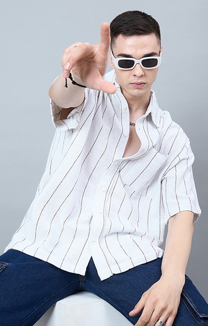 Chimpaaanzee Men White & Brown Oversized Shirt