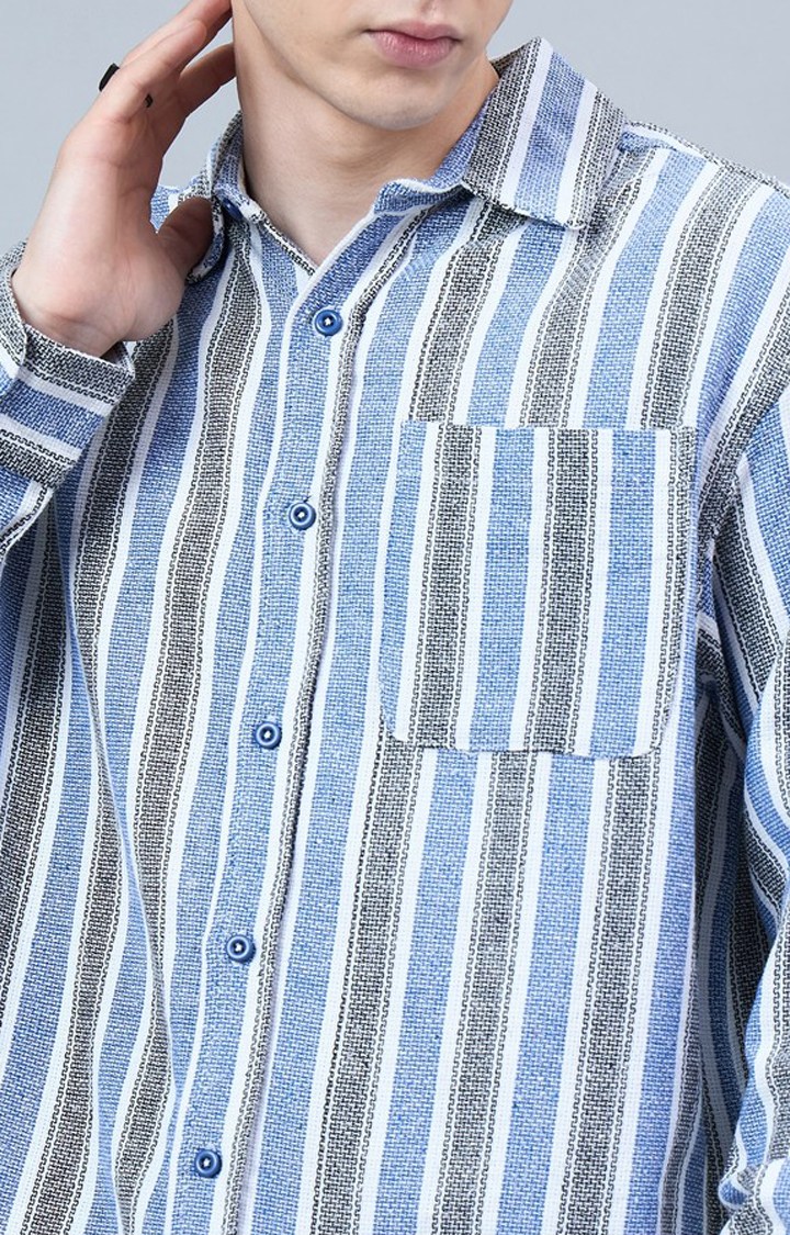 Chimpaaanzee Men Blue & Black Oversized Shirt