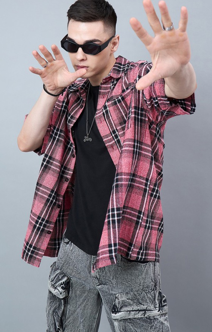 Chimpaaanzee Men Red & Black Oversized Shirt