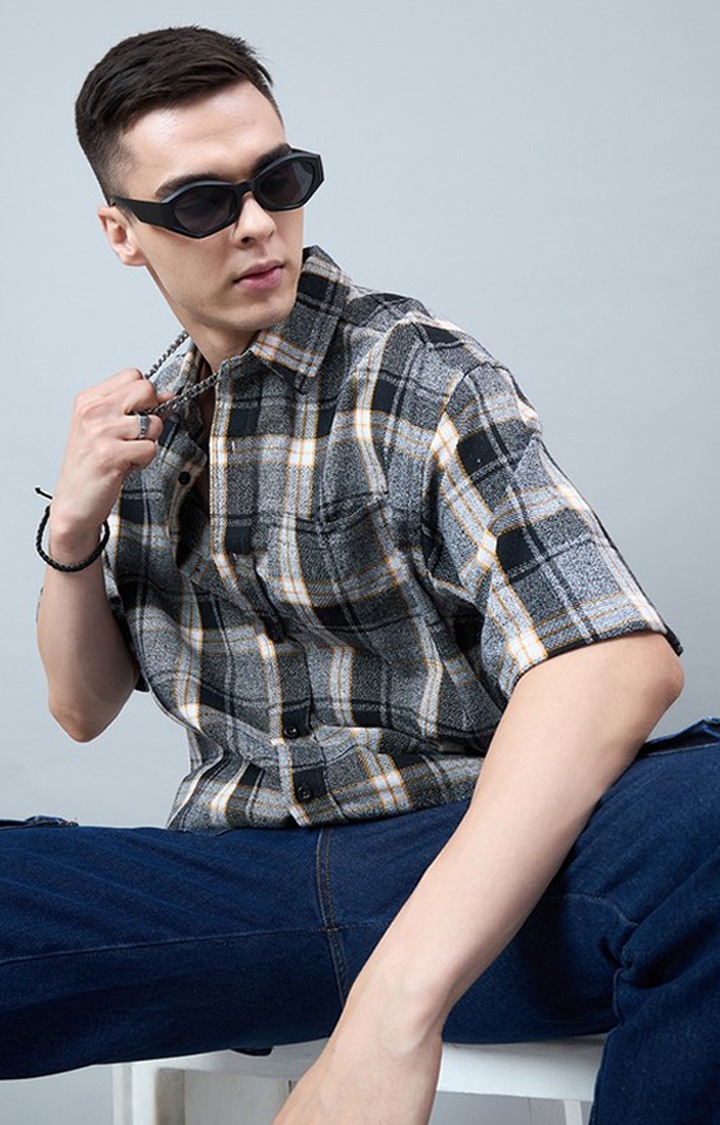 Chimpaaanzee Men Grey Oversized Shirt