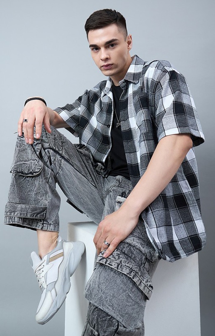 Chimpaaanzee Men Black & Grey Oversized Shirt