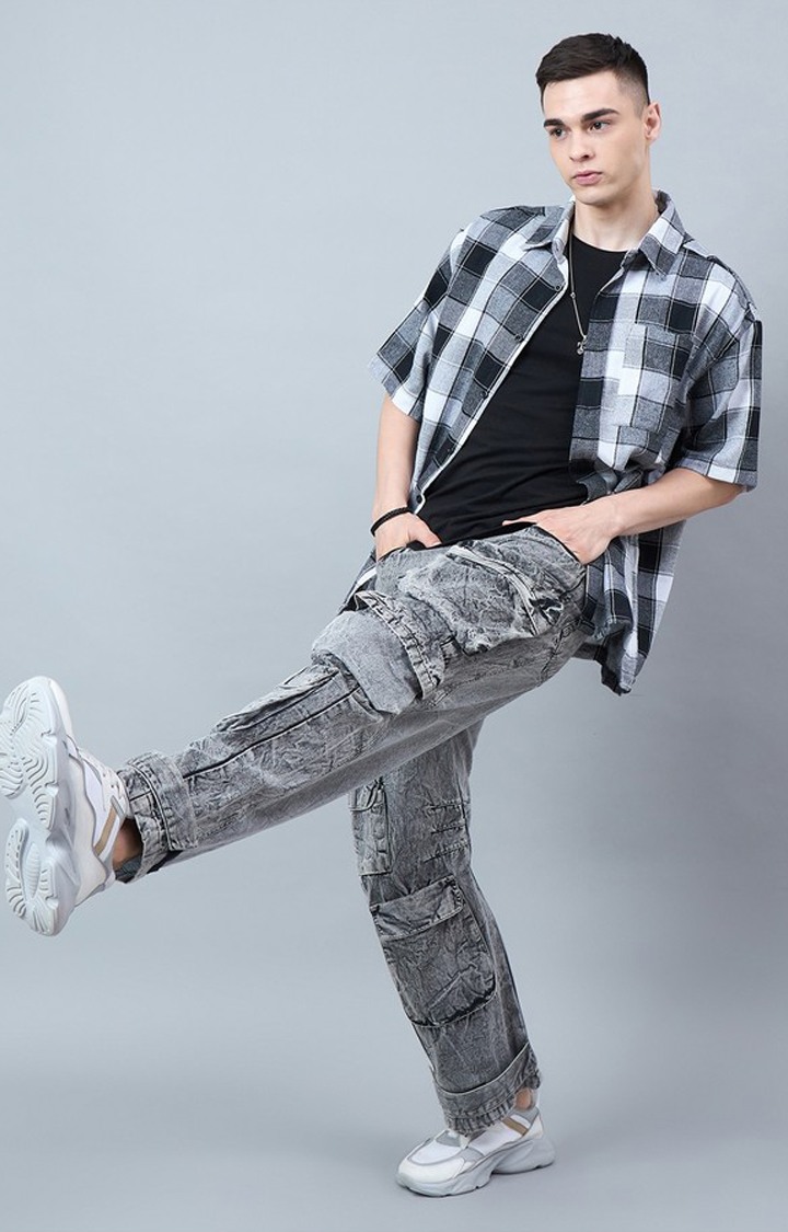 Chimpaaanzee Men Black & Grey Oversized Shirt