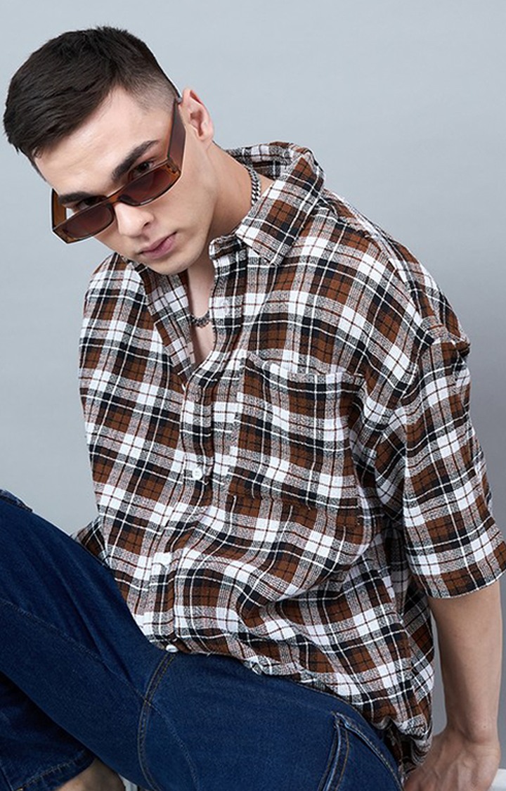 Chimpaaanzee Men Brown & White Oversized Shirt