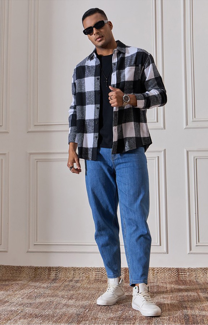 Chimpaaanzee Men Black & White Oversized Fit Shirt