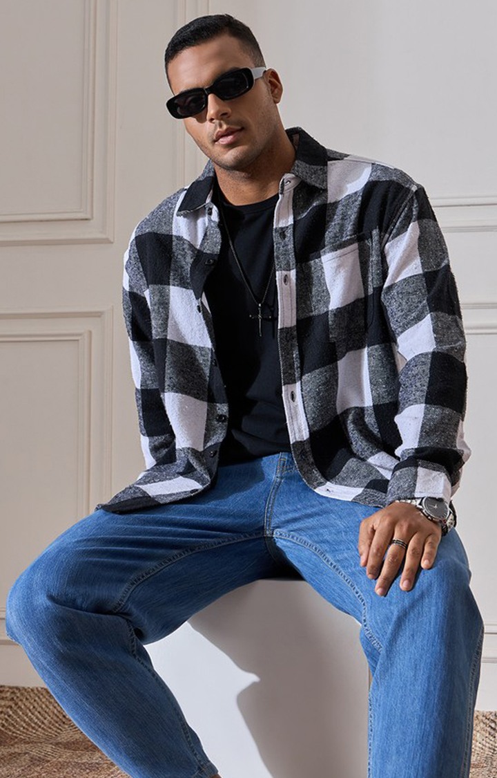 Chimpaaanzee Men Black & White Oversized Fit Shirt