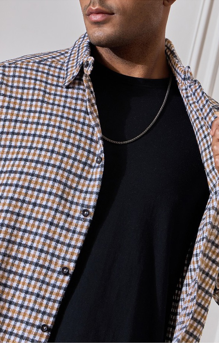 Chimpaaanzee Men White & Brown Oversized Fit Shirt