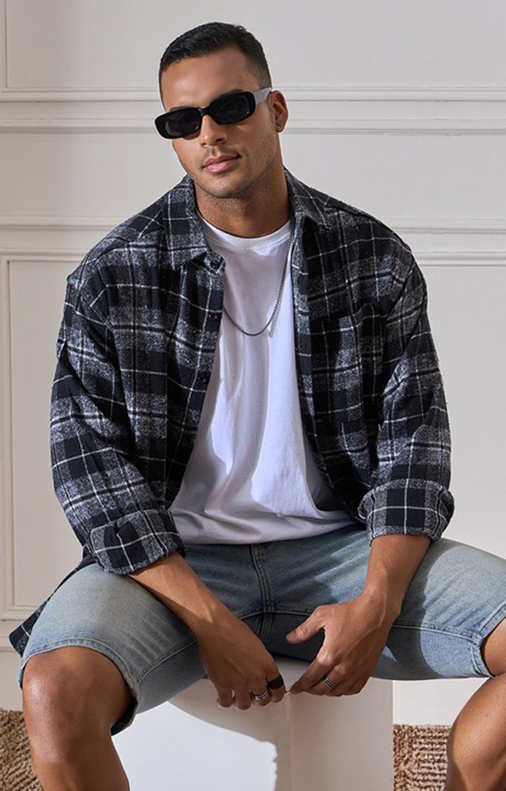 Chimpaaanzee Men Black & Grey Oversized Fit Shirt