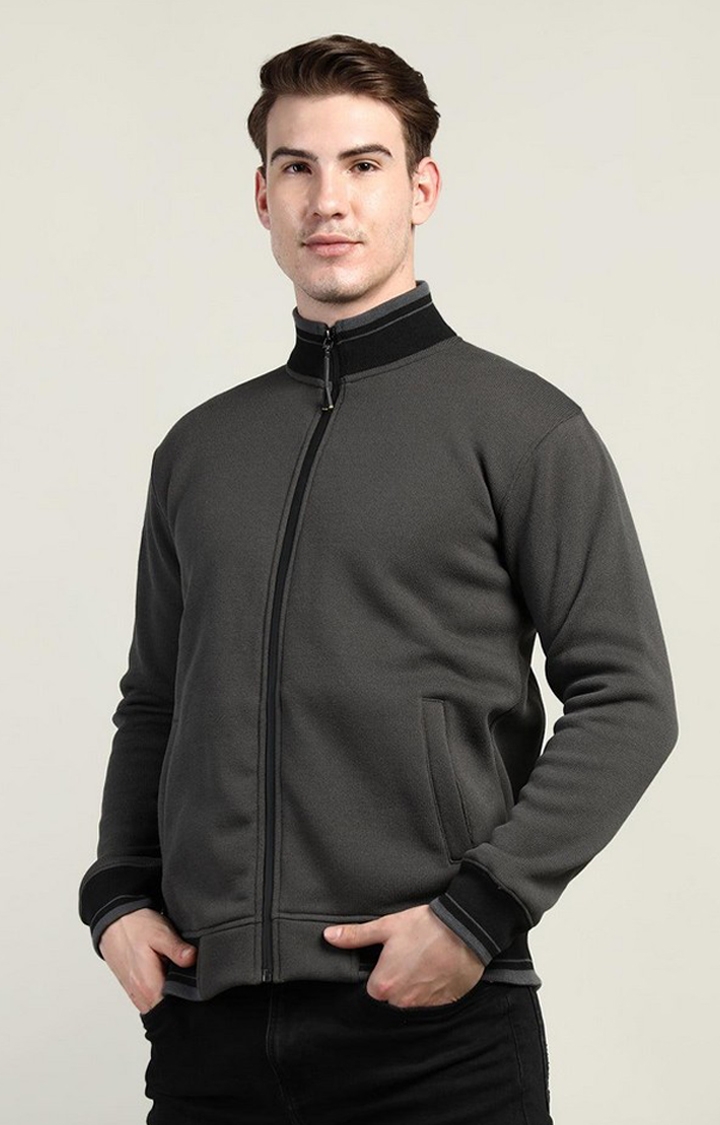 Men's Grey Solid Wool Activewear Jackets