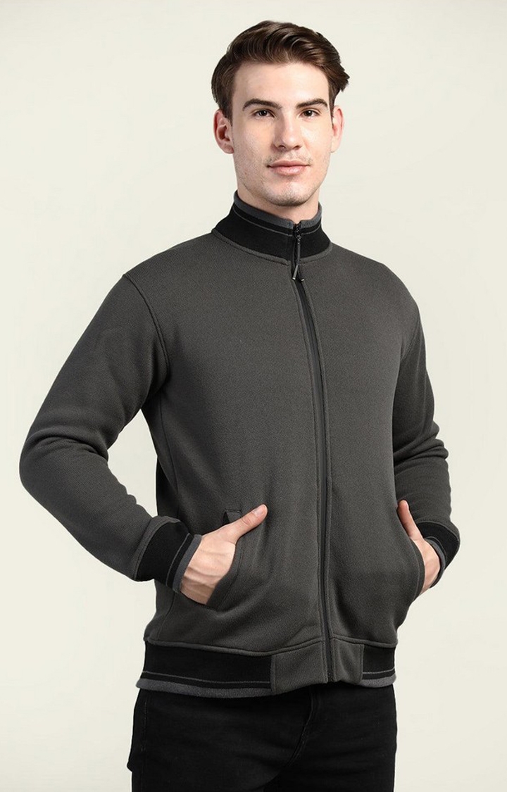 Men's Grey Solid Wool Activewear Jackets