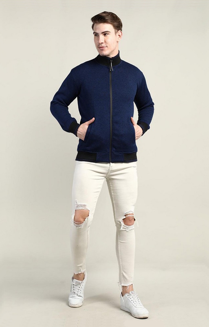 Men's Blue Solid Wool Activewear Jackets