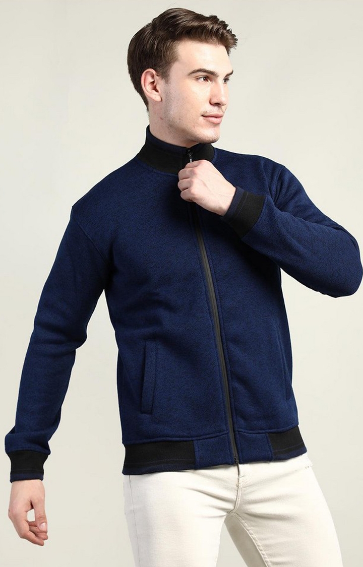 Men's Blue Solid Wool Activewear Jackets