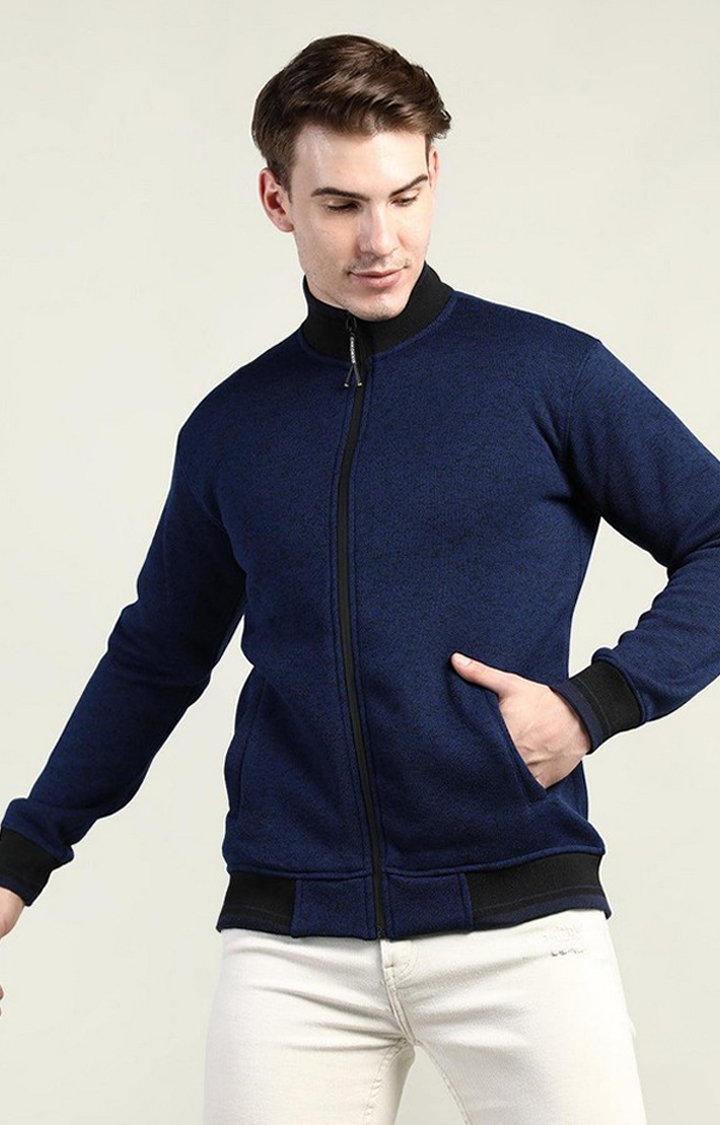 CHKOKKO | Men's Blue Solid Wool Activewear Jackets