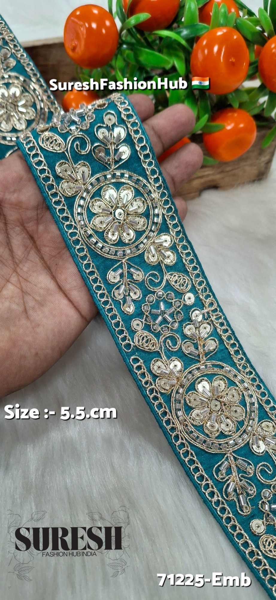 Rama Floral Cutdana Bead Embroidery Lace – Design No. 71225-Emb