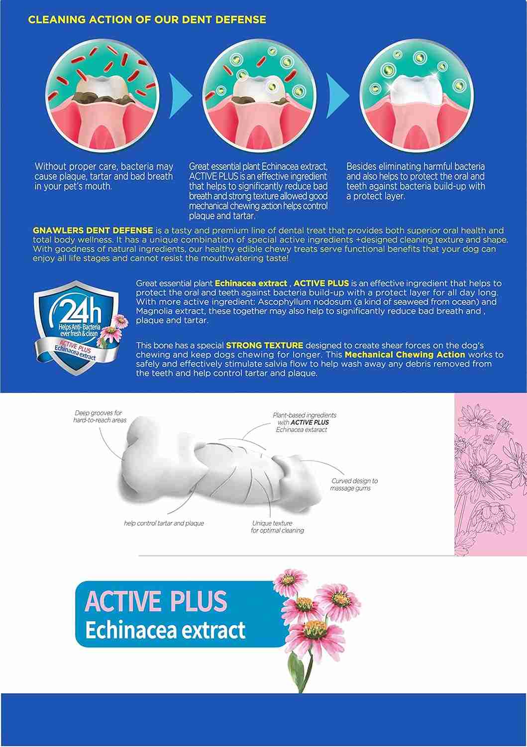 Gnawlers Defense Dent Dental Care Chew Bones for Dogs, 35 Pcs