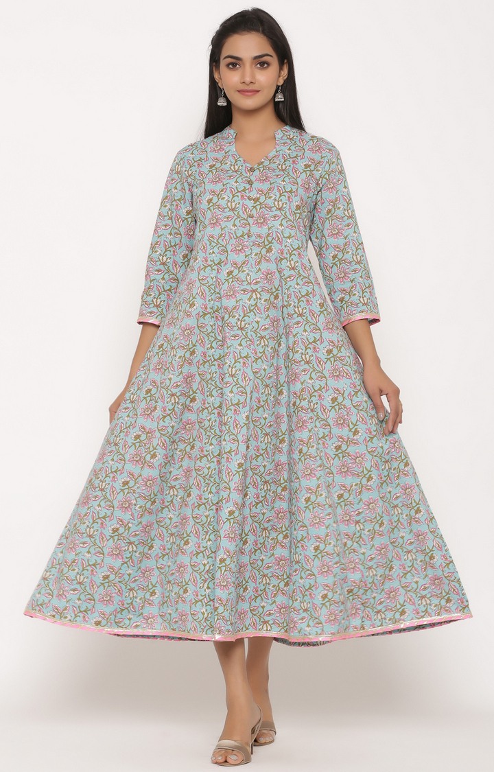 Miravan cotton printed anarkali kurta for women's / girls 