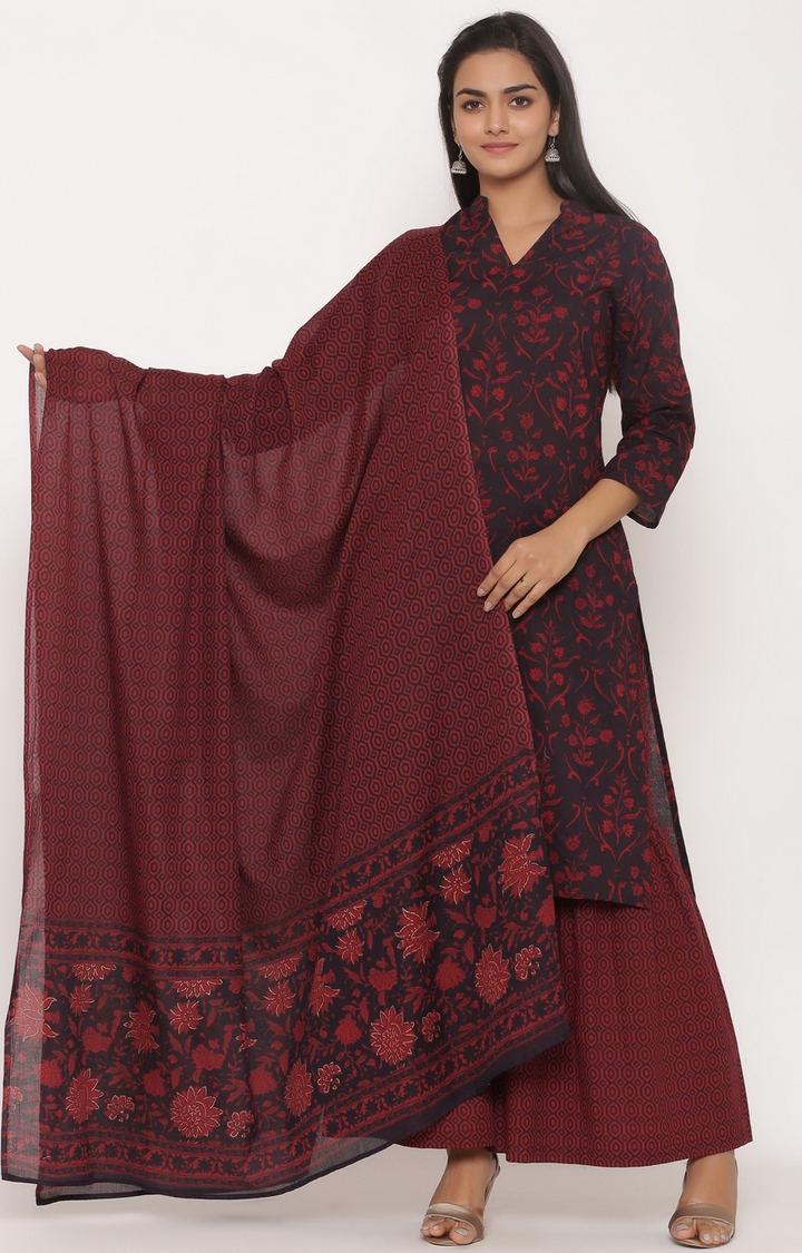 Miravan | Miravan women's cotton printed straight kurta And Sharara With Dupatta set  1