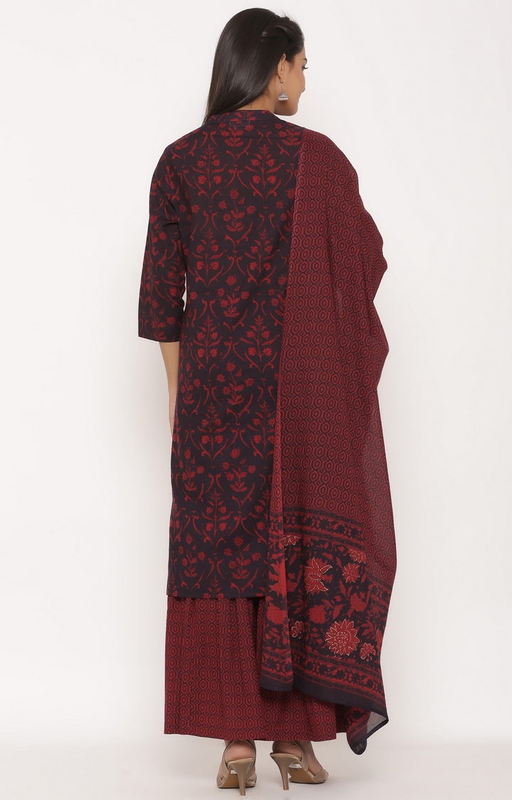 Miravan | Miravan women's cotton printed straight kurta And Sharara With Dupatta set  4