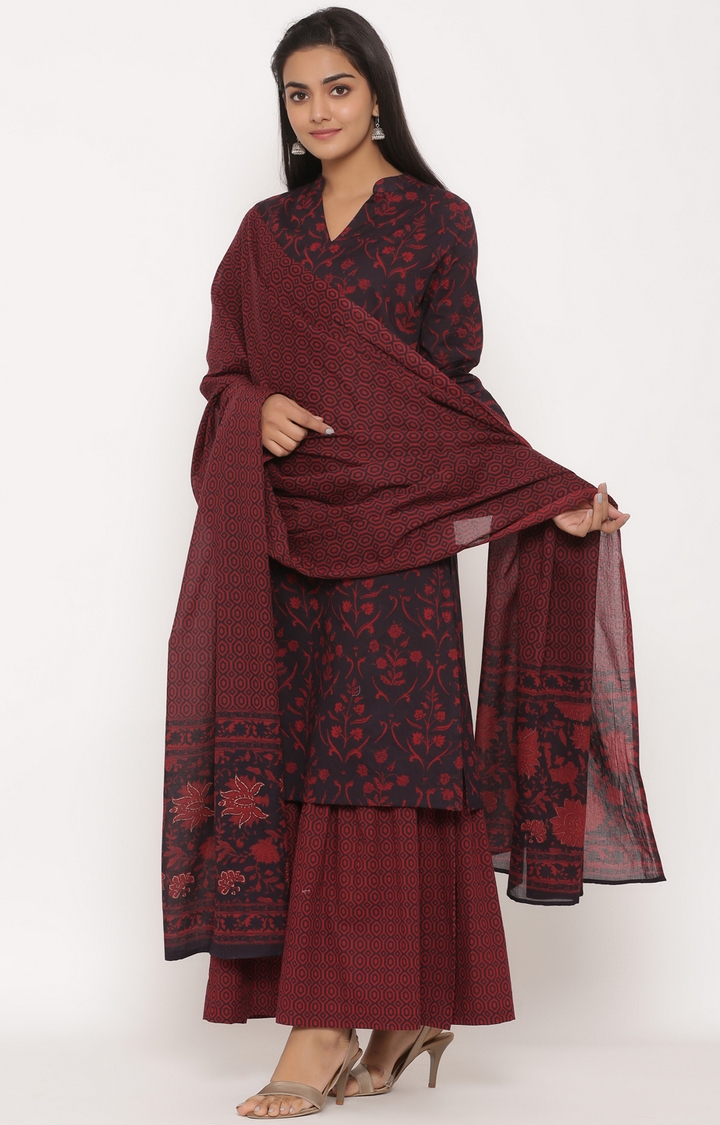 Miravan | Miravan women's cotton printed straight kurta And Sharara With Dupatta set  3
