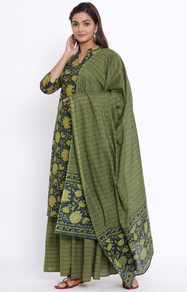 Miravan | Miravan women's cotton printed straight kurta And Sharara With Dupatta set  2