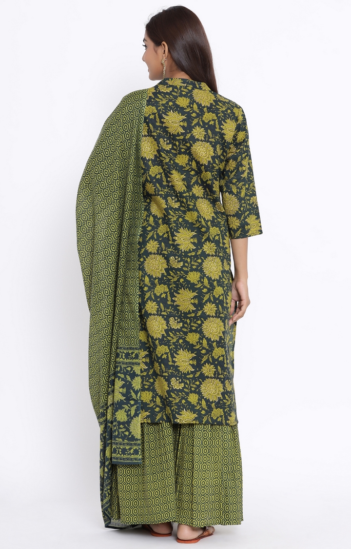 Miravan | Miravan women's cotton printed straight kurta And Sharara With Dupatta set  3