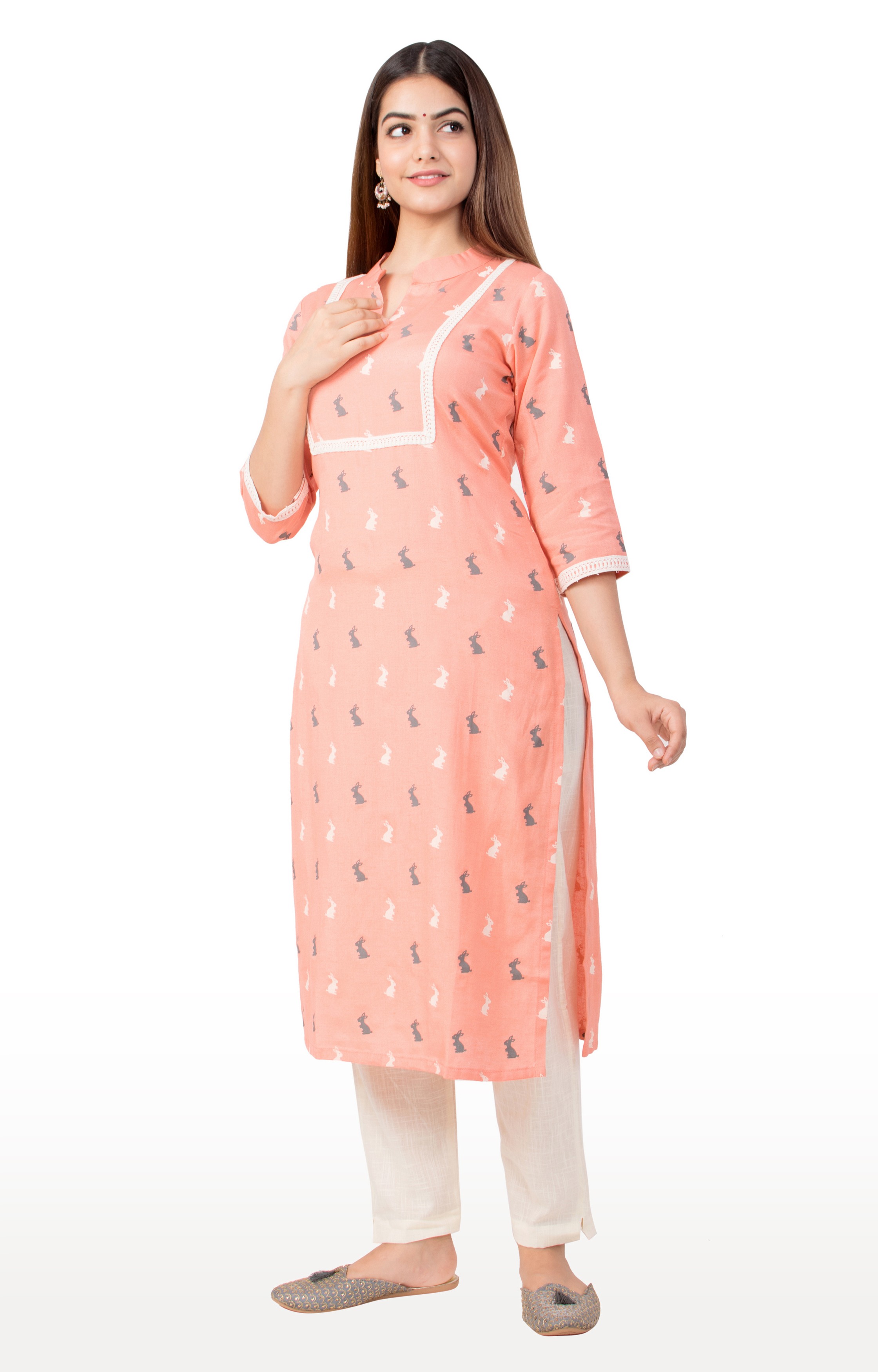 Miravan women's cotton printed straight kurta 