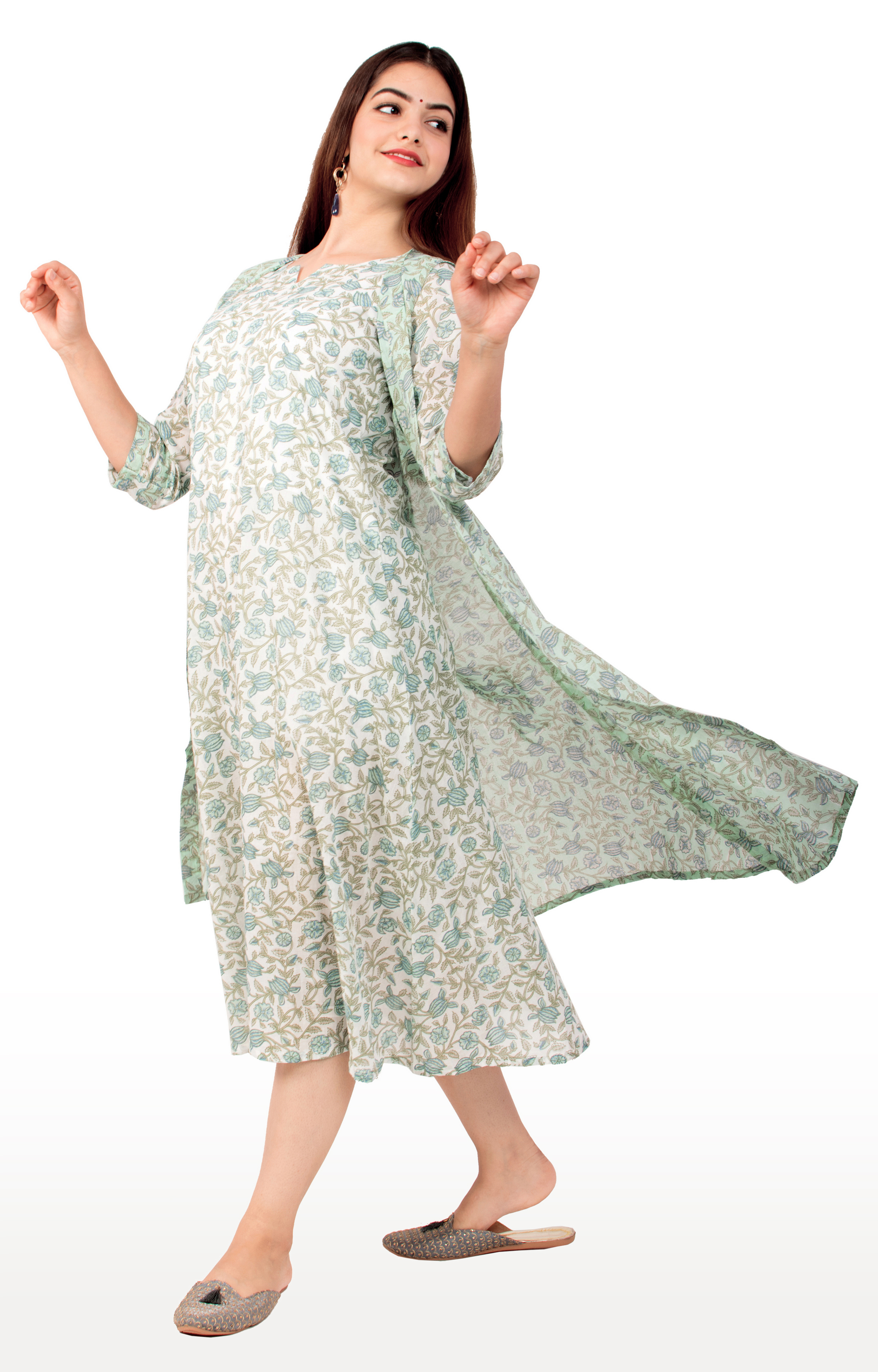 Miravan cotton floral printed A Line kurti With Jacket for women's / girls 