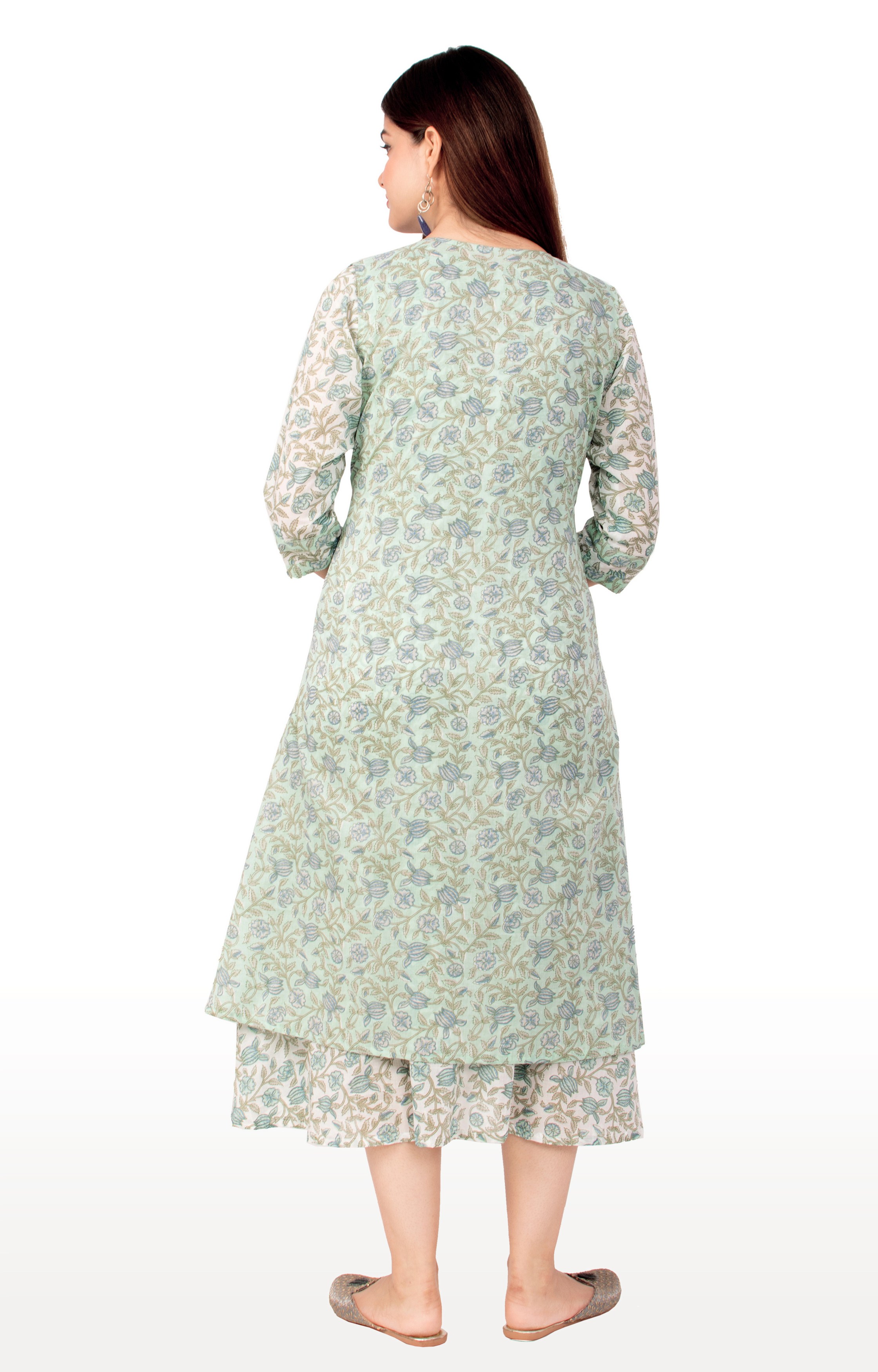 Miravan cotton floral printed A Line kurti With Jacket for women's / girls 