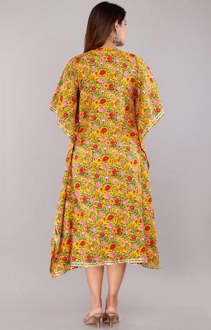 Miravan Womens Floral Printed Rayon Kaftan Kurti Dress