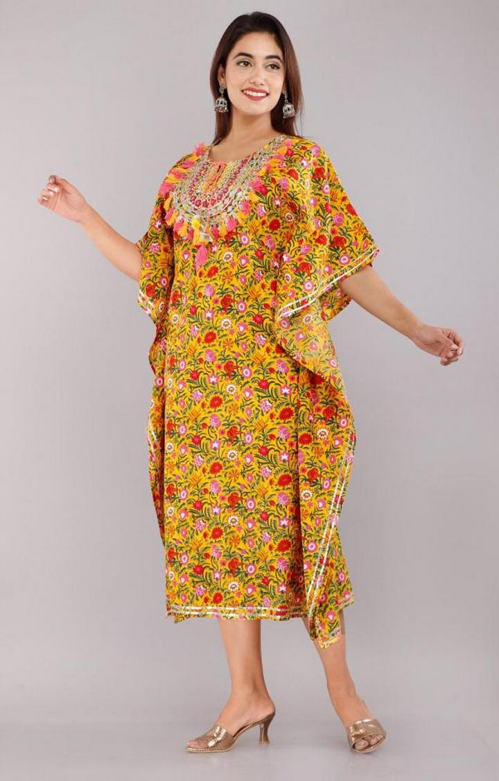 Miravan Womens Floral Printed Rayon Kaftan Kurti Dress