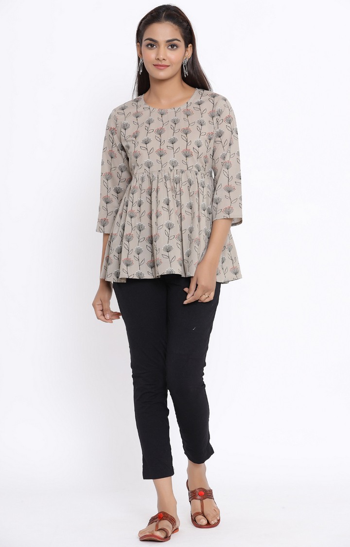Miravan Women's Cotton Floral Print Peplum Top